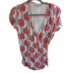 Boden Womens Leaf Print Cap Sleeve Wrap‎ Top US 10 UK 14